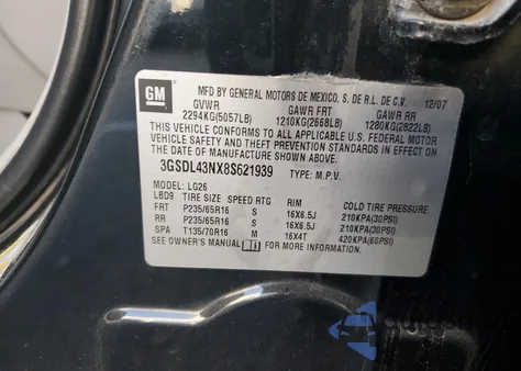 2008 Saturn Vue Xe z USA, uszkodzony, nr VIN 3GSDL43NX8S621939